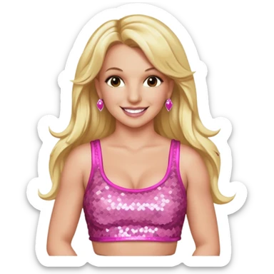 Britney Spears with long blonde hair, pink sequin crop top sticker