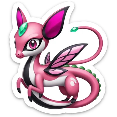 Sparkly glittery feminine girly Magenta, black and white Meloetta-Flygon-Gorebyss-Salazzle-Pokémon-Fakémon-creature-fusion-hybrid sticker