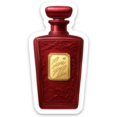 Dark red vintage French style perfume bottle with red camellias sticker
