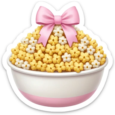 popcorn soft texture in white bowl with pink pastel bow not on top sticker
