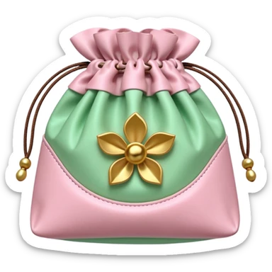 A Korean fortune pouch (bokjumeoni) in iPhone emoji style, pastel pink and light green colors, soft 3D glossy texture, centered, no outlines, transparent background. no face sticker