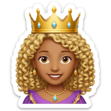 Princess brown skin, with curly blonde hair, small crown sticker