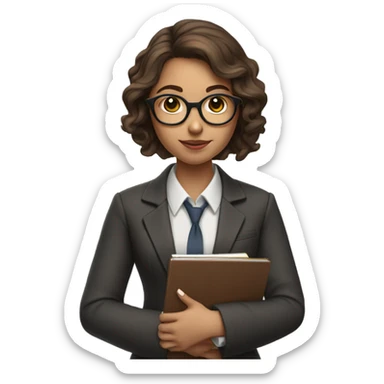 girl with glasses and brown hair who is a psychologist and holds a pen with a notebook in her hand sticker