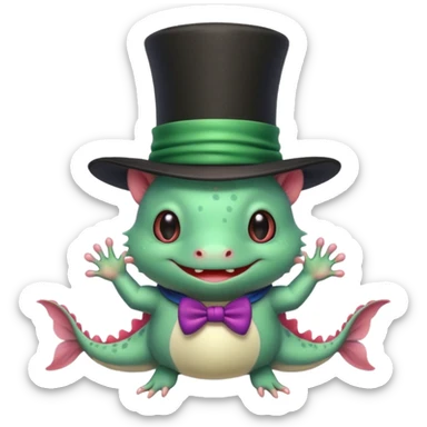 green axolotl with magician hat sticker