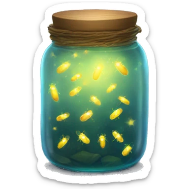 Realistic glowing jar filled with fireflies sticker