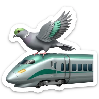 Shinkansen green and pigeon is standing on the platform sticker