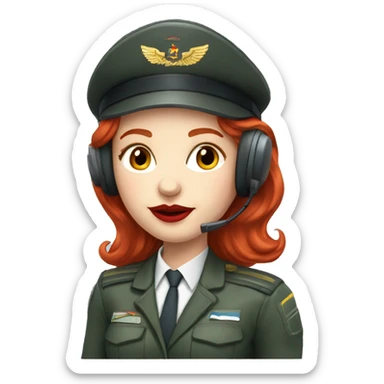 Redhead Russian pilot girl with red lips with airplane pilot headset   sticker