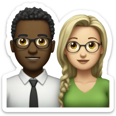 black male with spikey hair and glasses and white female with brown wavy hair , green eyes and glasses sticker