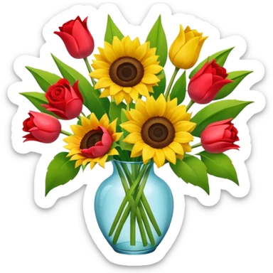A mix bouquet of roses, Sunflowers and Tulips sticker