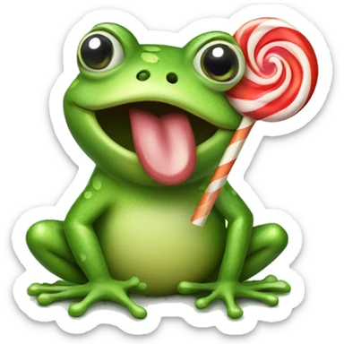 frog with tongue out licking lollipop sticker