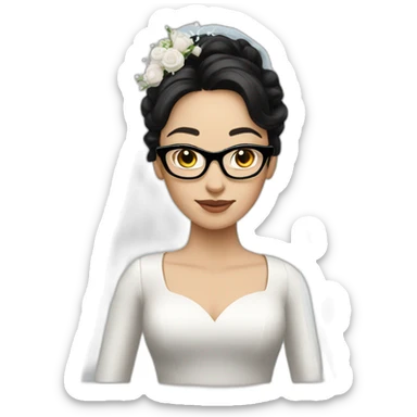 a white bride with black hair and glasses and a long sleeves sticker