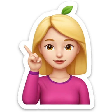 Apple-style 3D emoji of a cartoon woman pointing to her forehead with one finger, friendly expression, clean and colorful design, no background. sticker