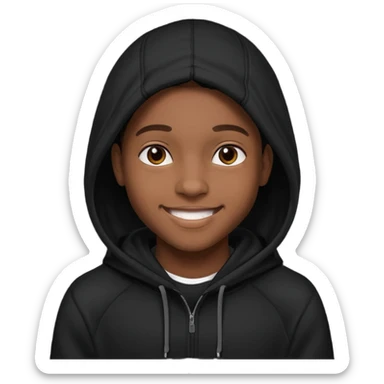 black young adult in a hoodie with care free persona sticker