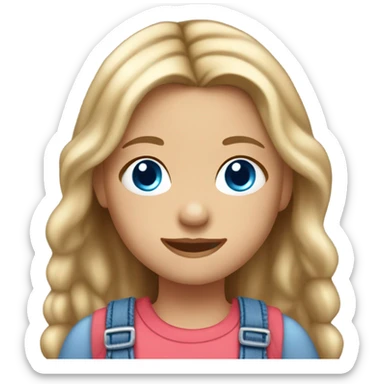 Little white girl with long dark blonde hair, blue eyes and small butterfly earrings and dungarees sticker