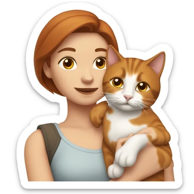 a woman with brown hair holds a ginger cat in one hand and a gray and white cat in the other sticker