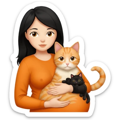 pregnant black hair woman with orange cat sticker