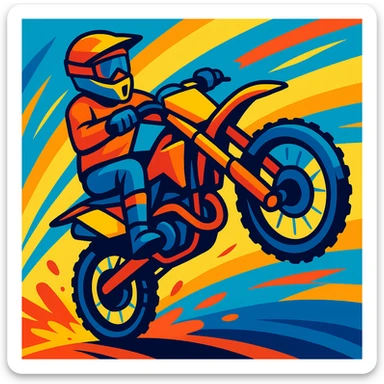 dirtbike doing a wheelie, vibrant and dynamic style, energetic, colorful, dynamic motion sticker