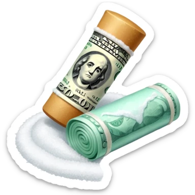 rolled up dollar bill and pile of salt sticker