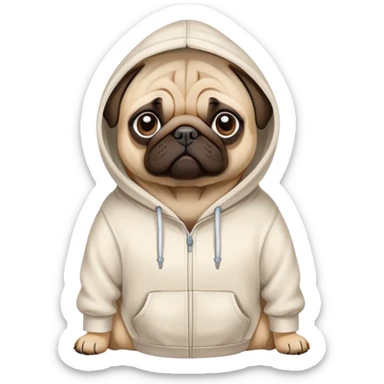 pug dog wearing a hoodie, pug life sticker