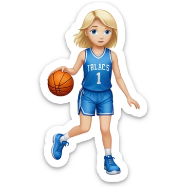 Fair skinned girl with blonde hair and blue eyes, dribbling a basketball sticker