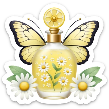 Lemon perfume with Daisy flowers, and butterfly, pastel aesthetic, pastelcore sticker