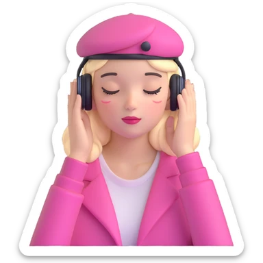 girl wearing a pink beret and AirPods Max headphones, listening to music with closed eyes sticker