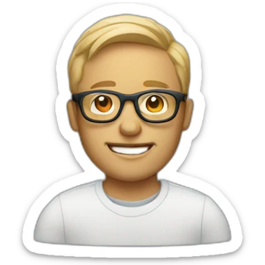 A man with a MacBook with glasses sticker