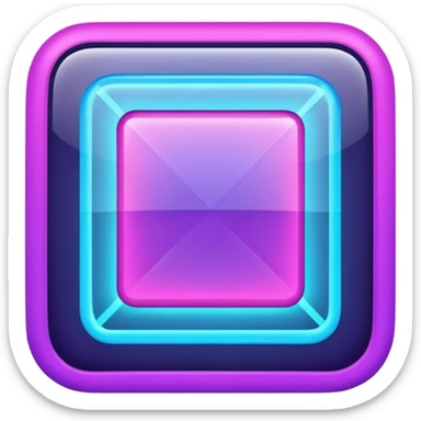A glowing neon square in shades of blue and purple, transparent background sticker