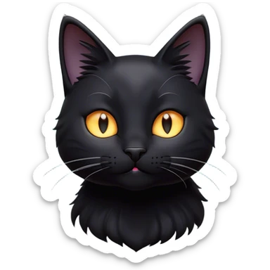 Cinematic Cute Black Cat Portrait Emoji, Head tilted playfully and inquisitively, sleek black fur with subtle hints of deep gray, Simplified yet adorable features, highly detailed, glowing with a warm, friendly glow, high shine, curious and affectionate, stylized with a touch of whimsy, bright and alert, soft glowing outline, capturing the essence of a mischievous yet loving kitten, so endearing it feels like it could pounce out of the screen and play! sticker