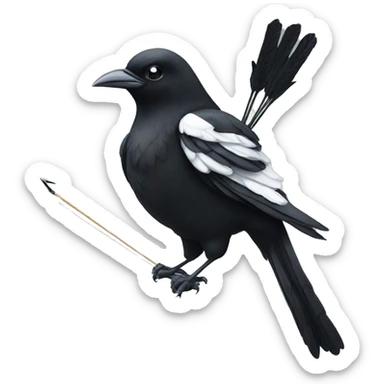 a magpie holding a bow and arrow sticker