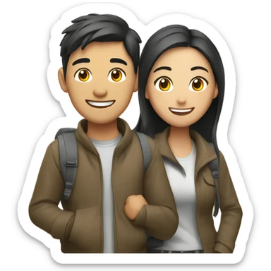 Attractive young  Asian couple excitedly traveling  sticker