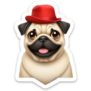 Cheerful pug in a red hat sticker