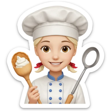 Young female baker – wearing white chef hat, holding a piping bag with cream

 sticker