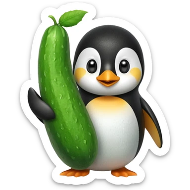 Penguin with a big fat cucumber sticker