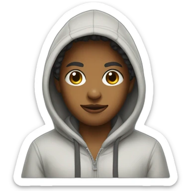 Quala wearing a hoodie sticker