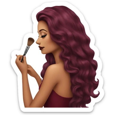 Beautiful tattooed burgundy long haired woman doing her makeup sticker