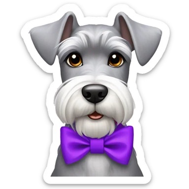grey and white miniature schnauzer with purple collar and bows in her hair  sticker