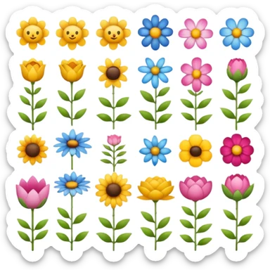 Create a set of emoji packs inspired by nature, including blooming flowers, serene landscapes, and wildlife in ultra-detailed textures sticker