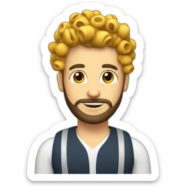 a person with curlers and a beard editing videos sticker