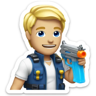 Blonde guy with blue with water gun in his mount sticker