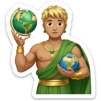 God of earth give a globe in his hand  across his body  give me more than half body  sticker