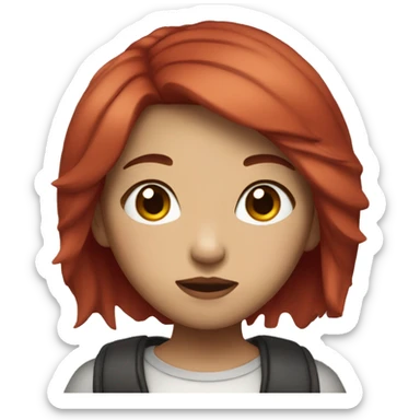 Emoji girl, shoulder-length, with short red hair, Asian appearance, black eyes and lip piercings sticker
