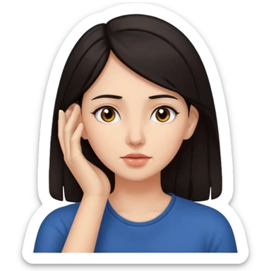 Una mujer de pelo oscuro tocandose la oreja (demostrando que está escuchando a otro) sticker