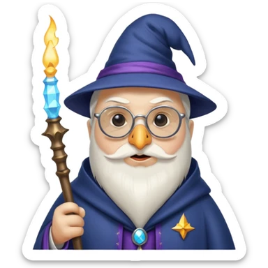 Penguin white wizard sit and wand and old man sunglasses sticker