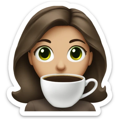 Brunette girl green eyes with coffee sticker