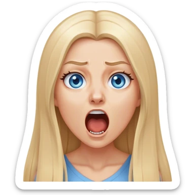 beautiful white girl with long straight blonde hair blue eyes screaming yelling upset sticker