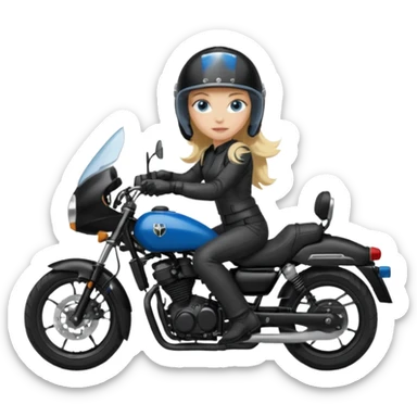 moça cabelo comprido loira de olho azul de capacete em uma moto honda preta  sticker
