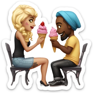 Romantic ice cream date for beautiful tattooed couple sticker