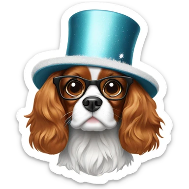 Cavalier King Charles spaniel in New Year's Eve hat and glasses  sticker