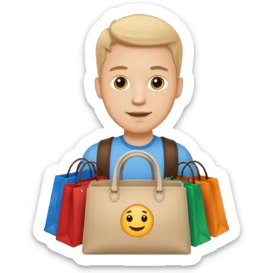 a white guy with branded bags sticker